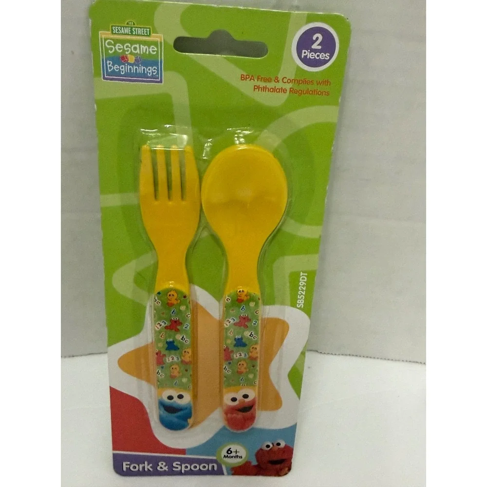 Sesame Street Sesame Beginnings Elmo Cookie Monster Fork Spoon Set SB5229DT NEW